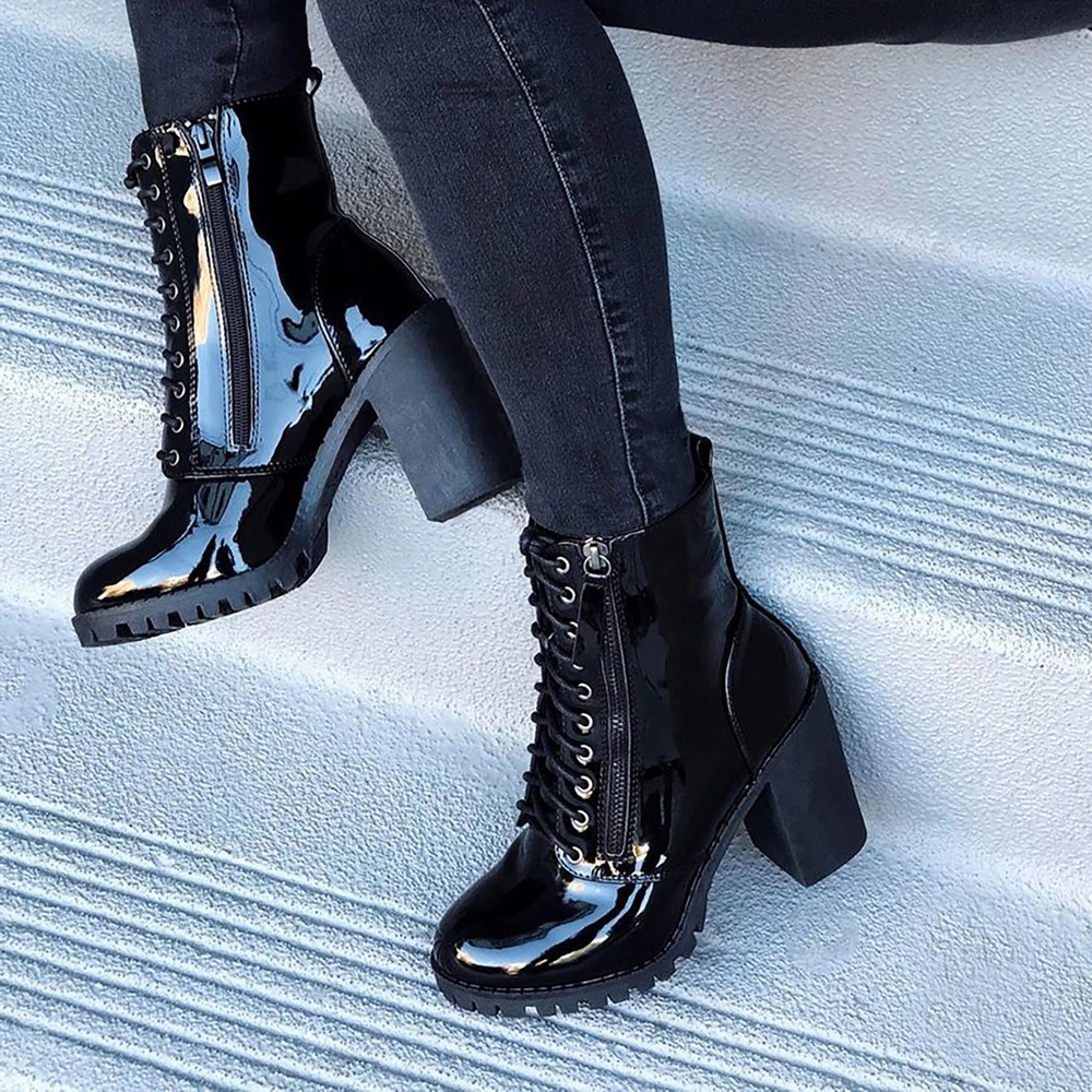 Lace up Patent Leather Boots